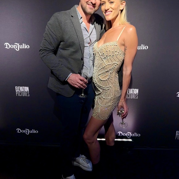 Elegant Beaded Dress in Tan - Picture 9 of 12